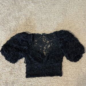 Zara Black Puff Sleeve Crop Blouse